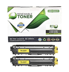 renewable toner compatible tn-225y high yield cartridge replacement for brother tn225y tn-225 tn225 dcp-9020 hl-3140 3150 3170 3180 mfc-9130 9330 9340 (yellow, 2-pack)