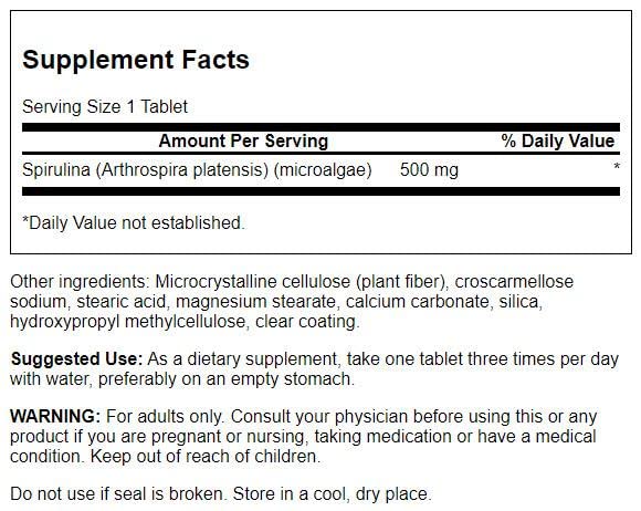 Swanson Spirulina 500 Milligrams 180 Tabs