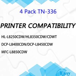 EASYPRINT (4-Pack) Compatible TN336 TN-336 Toner Cartridges Replacement for Brother MFC-L8600CDW L8850CDW 9550CDW L8250CDN 8350CDW 8350CDWT, (1x Black, 1x Cyan, 1x Magenta, 1x Yellow)