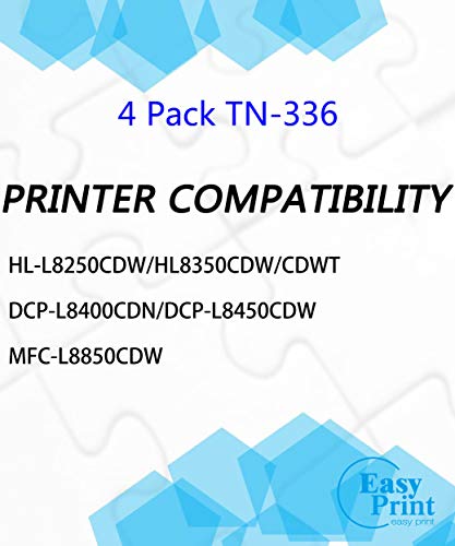 EASYPRINT (4-Pack) Compatible TN336 TN-336 Toner Cartridges Replacement for Brother MFC-L8600CDW L8850CDW 9550CDW L8250CDN 8350CDW 8350CDWT, (1x Black, 1x Cyan, 1x Magenta, 1x Yellow)