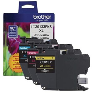 brother printer genuine lc30133pks 3-pack high yield color ink cartridges, page yield up to 400 pages/cartridge, includes cyan, magenta and yellow, lc3013, pack of 4