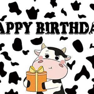 Cartoon Cow Happy Birthday Photography Backdrops Black and White Cow Figure Photo Background for Kid's Birthday Party Decor Newborn Baby Shower Banner Props Supplies 5×3FT