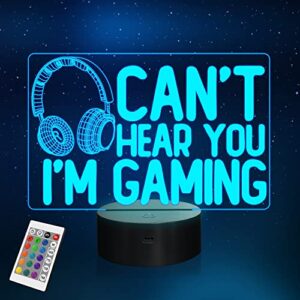 yuandian can’t hear you i’m gaming night light, headset graphic video games gamer gift funny 3d illusion lamp 16 colors changing touch & remote control for men gamers teenagers and kids