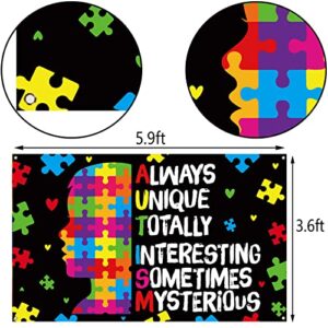 Nepnuser Autism Awareness Photo Booth Backdrop Inspirational Support April Decoration Puzzle Piece Children Indoor Outdoor Wall Decor-5.9×3.6ft