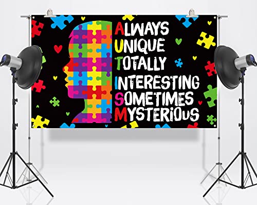 Nepnuser Autism Awareness Photo Booth Backdrop Inspirational Support April Decoration Puzzle Piece Children Indoor Outdoor Wall Decor-5.9×3.6ft