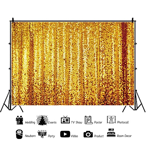 Renaiss 7x5ft Golden Sequins Photo Backdrop Golden Particles Background Photography Happy Birthday Wedding Bridal Shower Decor Wallpaper Kids Adults Portrait Banner Photo Shoot Props