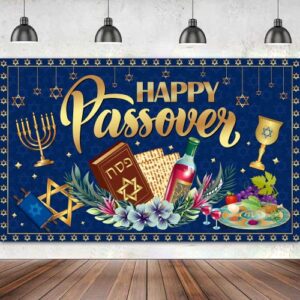large 71″ x 43″ happy passover banner, passover backdrop, passover decorations, jewish holiday decorations, passover background for photography wall indoor outdoor party supplies tineit