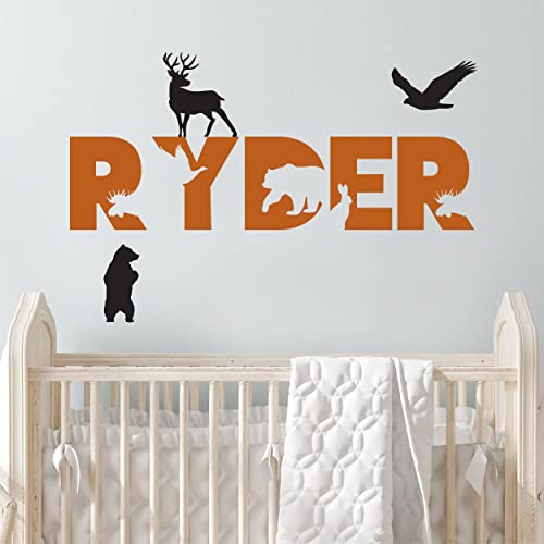 Custom Woodland Animals Wall Name Vinyl Decal, Baby Boy Girl Nursery Room Decor, Name Signs for Kids Room, Personalized Name Decals for Bedroom