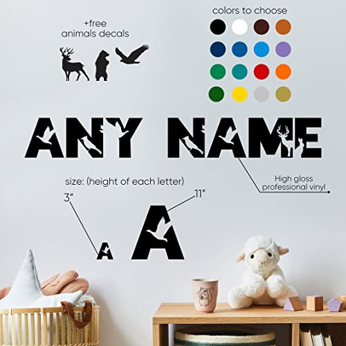 Custom Woodland Animals Wall Name Vinyl Decal, Baby Boy Girl Nursery Room Decor, Name Signs for Kids Room, Personalized Name Decals for Bedroom