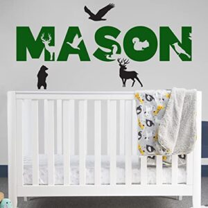 Custom Woodland Animals Wall Name Vinyl Decal, Baby Boy Girl Nursery Room Decor, Name Signs for Kids Room, Personalized Name Decals for Bedroom