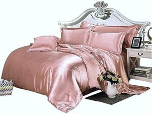 queen comforter – 5 pieces satin queen size comforter set (comforter + flat + fitted 14” + 4 pillowcases) 400 gsm salmon comforter duvet insert satin comforter set with sheets