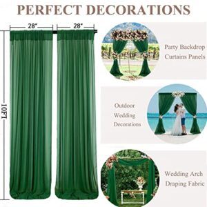 FUHSY Sheer Hunter Green Chiffon Curtains Backdrop 2 Panels 29x120 Inches Semi Sheer Curtain Drapes Sheer Window Voile Curtains Rod Packet Draping Fabric for Wedding Arch Emerald Green Wedding Decor
