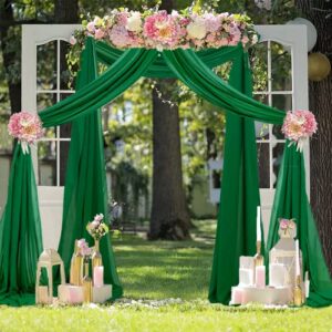 FUHSY Sheer Hunter Green Chiffon Curtains Backdrop 2 Panels 29x120 Inches Semi Sheer Curtain Drapes Sheer Window Voile Curtains Rod Packet Draping Fabric for Wedding Arch Emerald Green Wedding Decor