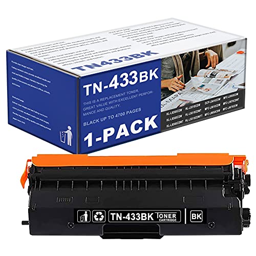 Indi 1 Pack TN433BK TN-433BK TN433 TN-433 Black High Yield Toner Cartridge Replacement for Brother MFC-L8690CDW L8610CDW L9570CDW L8900CDW L9570CDWT HL-L8260CDW L8360CDW Printer.