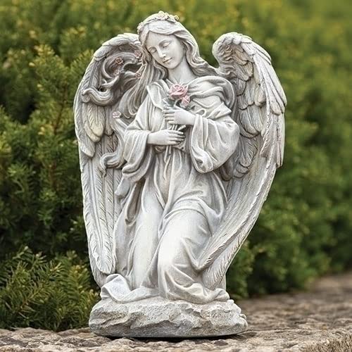 Joseph's Studio by Roman, Garden Statuary Collection, 16" H Angel Holding Flowers, Home Décor, Devout Gift, Prayerful Inspiration (11x8x15)