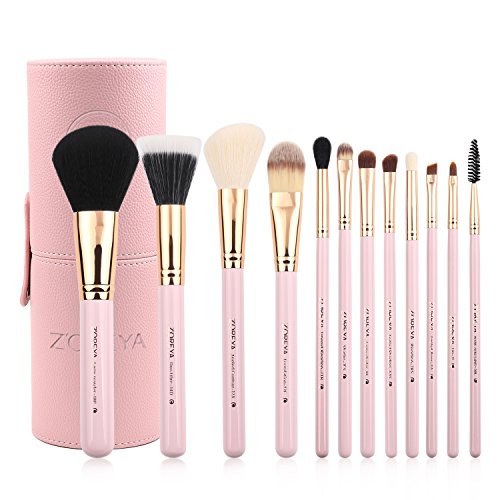 Zoreya Makeup Brush Set 12pcs Pink Synthetic Makeup Brushes Travel Set With Holder Makeup Brush Organizer Foundation Powder Contour Blush Eye Cosmetic Brush Sets In Case With Bonus Gift Makeup Sponge