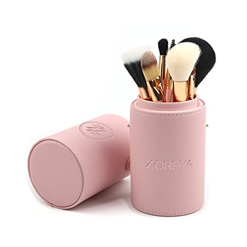 Zoreya Makeup Brush Set 12pcs Pink Synthetic Makeup Brushes Travel Set With Holder Makeup Brush Organizer Foundation Powder Contour Blush Eye Cosmetic Brush Sets In Case With Bonus Gift Makeup Sponge