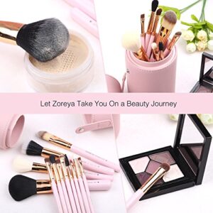 Zoreya Makeup Brush Set 12pcs Pink Synthetic Makeup Brushes Travel Set With Holder Makeup Brush Organizer Foundation Powder Contour Blush Eye Cosmetic Brush Sets In Case With Bonus Gift Makeup Sponge