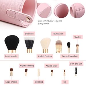 Zoreya Makeup Brush Set 12pcs Pink Synthetic Makeup Brushes Travel Set With Holder Makeup Brush Organizer Foundation Powder Contour Blush Eye Cosmetic Brush Sets In Case With Bonus Gift Makeup Sponge