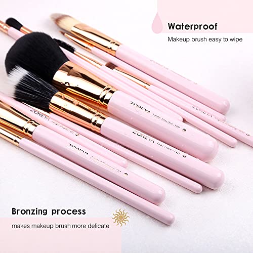 Zoreya Makeup Brush Set 12pcs Pink Synthetic Makeup Brushes Travel Set With Holder Makeup Brush Organizer Foundation Powder Contour Blush Eye Cosmetic Brush Sets In Case With Bonus Gift Makeup Sponge