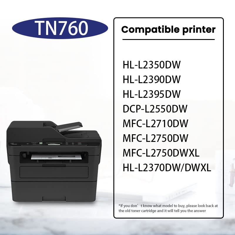 LVELIMIT TN760 High Yield Toner Cartridge Compatible TN-760 Replacement for Brother TN760 HL-L2350DW L2390DW L2395DW L2370DW/DWXL DCP-L2550DW MFC-L2710DW L2750DW L2750DWXL Printer, 2 Pack Black