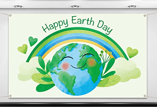 Nepnuser Happy Earth Day Photo Booth Backdrop April 22 Travel Themed Party Decoration Recycle Eco Global Health Cool Wall Decor for School Classroom -5.9×3.6ft