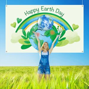 Nepnuser Happy Earth Day Photo Booth Backdrop April 22 Travel Themed Party Decoration Recycle Eco Global Health Cool Wall Decor for School Classroom -5.9×3.6ft