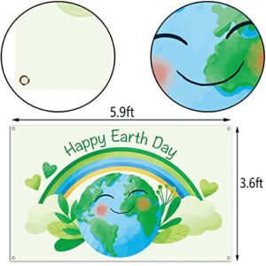 Nepnuser Happy Earth Day Photo Booth Backdrop April 22 Travel Themed Party Decoration Recycle Eco Global Health Cool Wall Decor for School Classroom -5.9×3.6ft