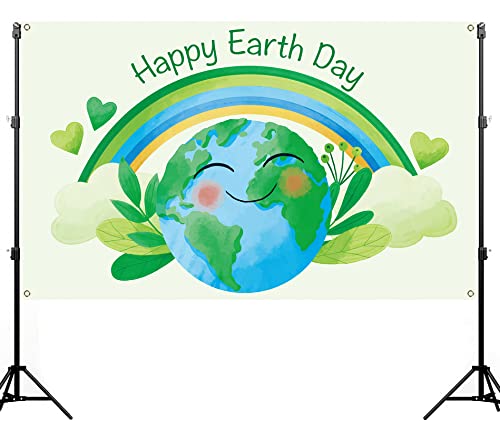 Nepnuser Happy Earth Day Photo Booth Backdrop April 22 Travel Themed Party Decoration Recycle Eco Global Health Cool Wall Decor for School Classroom -5.9×3.6ft