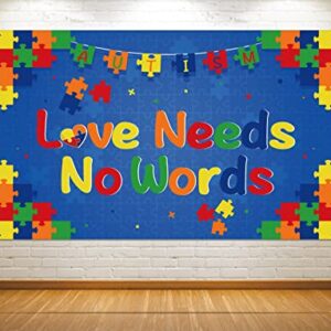 Nepnuser Love Needs No Words Photo Booth Backdrop Puzzle Piece April Autism Awareness Decoration Indoor Outdoor Wall Decor-5.9×3.6ft