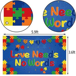 Nepnuser Love Needs No Words Photo Booth Backdrop Puzzle Piece April Autism Awareness Decoration Indoor Outdoor Wall Decor-5.9×3.6ft