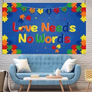 Nepnuser Love Needs No Words Photo Booth Backdrop Puzzle Piece April Autism Awareness Decoration Indoor Outdoor Wall Decor-5.9×3.6ft