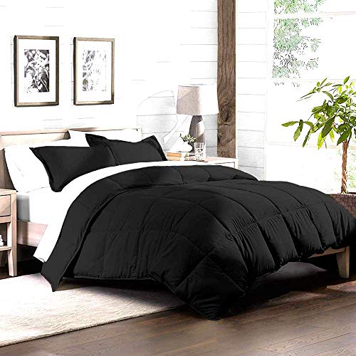 Soft Bed in Bag 1000 Series Egyptian Cotton 5 Piece 500 GSM Warm Comforter Set (Comforter + Flat Sheet + Fitted Sheet 20" Deep + 2 Pillow Cases) Bedding Set Cal. Queen Black