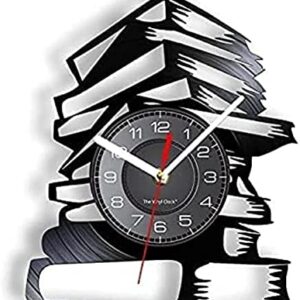 Wall Clock Books Stack Studio Vinyl Record Wall Clock for Library Reading Room Books Shadow Art Office Retro Album Decor Gift