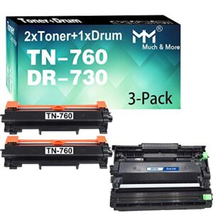 mm much & more compatible tn-760 tn760 toner cartridge and dr730 drum unit replacement for brother mfc-l2710dw l2750dwxl hl-l2350dw l2390dw l2395dw l2370dwxl l2550dw printer (3-pack, 2 toner + 1 drum)