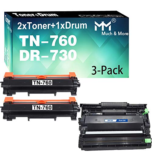 MM MUCH & MORE Compatible TN-760 TN760 Toner Cartridge and DR730 Drum Unit Replacement for Brother MFC-L2710DW L2750DWXL HL-L2350DW L2390DW L2395DW L2370DWXL L2550DW Printer (3-Pack, 2 Toner + 1 Drum)