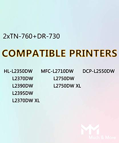 MM MUCH & MORE Compatible TN-760 TN760 Toner Cartridge and DR730 Drum Unit Replacement for Brother MFC-L2710DW L2750DWXL HL-L2350DW L2390DW L2395DW L2370DWXL L2550DW Printer (3-Pack, 2 Toner + 1 Drum)