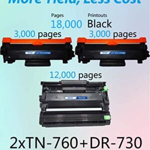 MM MUCH & MORE Compatible TN-760 TN760 Toner Cartridge and DR730 Drum Unit Replacement for Brother MFC-L2710DW L2750DWXL HL-L2350DW L2390DW L2395DW L2370DWXL L2550DW Printer (3-Pack, 2 Toner + 1 Drum)