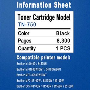 HIYOTA 1 Pack Black TN-750 TN750 Compatible Toner Cartridge Replacement for Brother hl-5440D 5450DN 5470DW/DWT 6180DW/DWT DCP-8110DN 8150DN MFC-8710DW Toner Cartridge,High Page Yield Up to 8,300 Pages