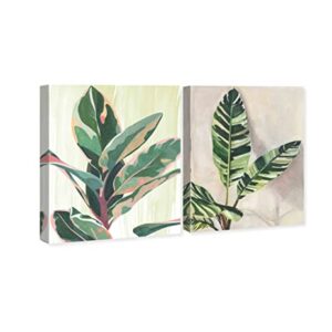 Wynwood Studio Floral and Botanical Tropical Canvas Wall Art Nice Green Set Living Room Bedroom and Bathroom Home Decor 20 in x 24 in Green and Pink