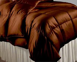 luxurious ultra soft silk like satin 1 piece comforter 500 gsm warm box stitches single comforter, hotel quality premium durable satin comforter only oversized king ( 98” x 120” ) , chocolate