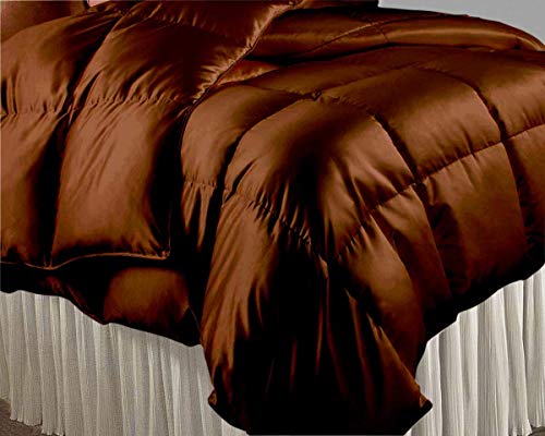 Luxurious Ultra Soft Silk Like Satin 1 Piece Comforter 500 GSM Warm Box Stitches Single Comforter, Hotel Quality Premium Durable Satin Comforter Only Oversized King ( 98'' x 120'' ) , Chocolate