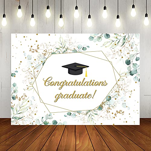 Lofaris Class of 2023 Graduation Backdrop Greenery Congratulations Graduates Background Green Eucalyptus Congrats Grad Prom Party Decor Cake Table Banner Photo Booth Props 7x5ft