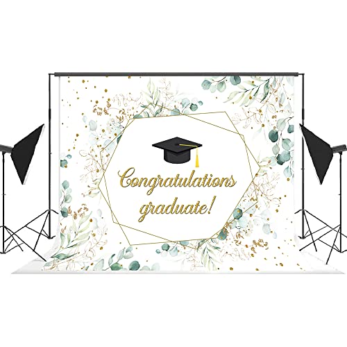 Lofaris Class of 2023 Graduation Backdrop Greenery Congratulations Graduates Background Green Eucalyptus Congrats Grad Prom Party Decor Cake Table Banner Photo Booth Props 7x5ft