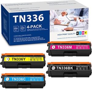 (4-pack 1bk+1c+1m+1y) tn336c tn336m tn336y toner cartridge replacement for brother tn336 tn-336 tn 336 to use with hl-l8350cdw hl-l8250cdn hl-l8350cdwt mfc-l8850cdw mfc-l8600cdw printer
