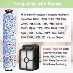 Bvhonwe 8 Pack Replacement Parts Compatible with Bissell CrossWave 1785 2306 Vacuum Cleaner 4 Pack Multi-Surface Brush Roll 1868 4 Pack Vacuum Filter 1866 Compare to Part 1608683 160-8683 1608684