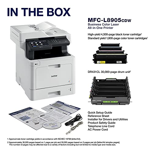 Brother MFC‐L8905CDW Business Color Laser All‐in‐One Printer, 7” Touchscreen Display, Duplex Print/Scan, Wireless