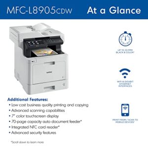 Brother MFC‐L8905CDW Business Color Laser All‐in‐One Printer, 7” Touchscreen Display, Duplex Print/Scan, Wireless