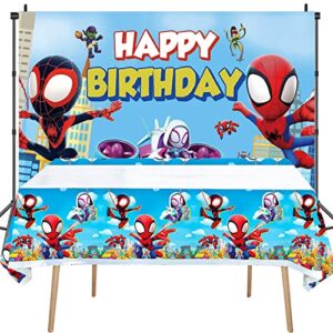 spidey and his amazing friends birthday party supplies spidey friends theme happy birthday backdrop and tablecloth 59 * 39″ happy birthday background for girls boys kids birthday party decor