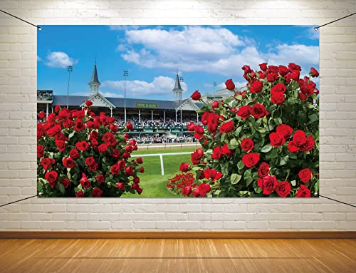 Nepnuser Kentucky Derby Photo Booth Backdrop Churchill Downs Horse Racing Party Decoration Run for The Roses Indoor Outdoor Wall Decor-5.9×3.6ft